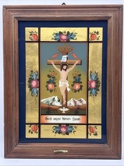 Original Berthold Großauer 24 Carat Gold Leaf House Blessing Back Glass Painting