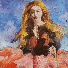 YARY DLUHOS Woman Girl Femme Figure City Dogs Walker Original Art Oil Painting