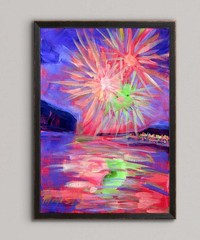 Original Bold 11×14 Impressionist Fireworks Painting Acrylic Canvas Signed Decor