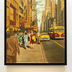 DAVE MILTON 1959 MCM HOPPER STYLE „42ND STREET NYC“ FRAMED ORIGINAL OIL PAINTING