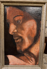 Vintage Marrow Signed Portrait Painting Male Face Oil on Board Framed 12.75″