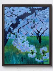 Cherry Trees Blossoms Orchard Acrylic Original Art 14×11 Canvas