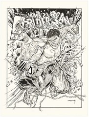 ⭐✅🇺🇸 Spider-Man vs The Incredible Hulk ORIGINAL ART by KOUFAY 19″x24″ INK