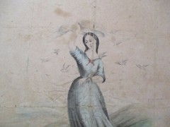 ANTIQUE 1865 PAINTING BEACH WOMAN FREEDOM LIBERTY BIRDS 19TH CENTURY SIGNED OLD