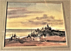 ORIGINAL FRAMED SEASCAPE – LIGHTHOUSE WATERCOLOR BY RITCHIE BENSON – CALIFORNIA