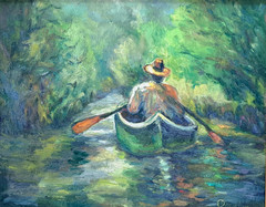 Oil Painting Landscape Canoe River Trees Water Boat ORIGINAL OOAK by Donalee
