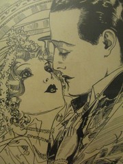 Vintage Art Deco Romantic Couple Auto Babies Ink Sketch Drawing Signed Frame!