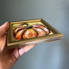 Fall,pumpkin ,original,miniature Painting,small,mini,framed