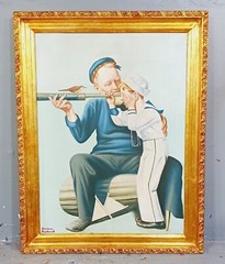 AMAZING NORMAN ROCKWELL OIL ON CANVAS 1956 WITH FRAME IN GOLDEN LEAF NICE
