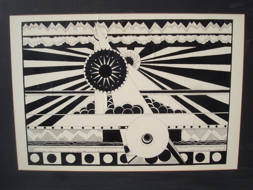 Modernist Black and White Painting „I Seen The Light“ Langston 1974