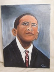 original portrait painting 12″ x 16″ President Barack Obama oil signed ? CH *