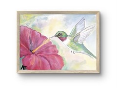 Original Golden 9×12 Impressionist Hummingbird Acrylic Paper Signed Home Decor