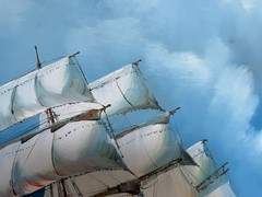 Large Vintage Oil Painting Sailing Ship Seascape Signed Maritime Ocean Art