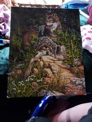 Wolf Companions in Forest Paint-by-Numbers Completed 16×20 Artist-L. Fanning