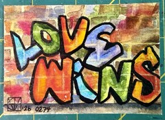 ACEO by M. Hackney ‘Love Wins’ Watercolor Ink, Signed, Original, 2.5×3.5″