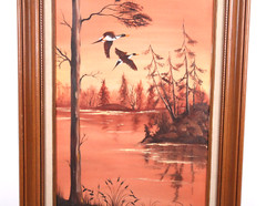 Sunset Bayou Painting Ducks Flying Pond Oil Painting On Canvas Signed Hower?
