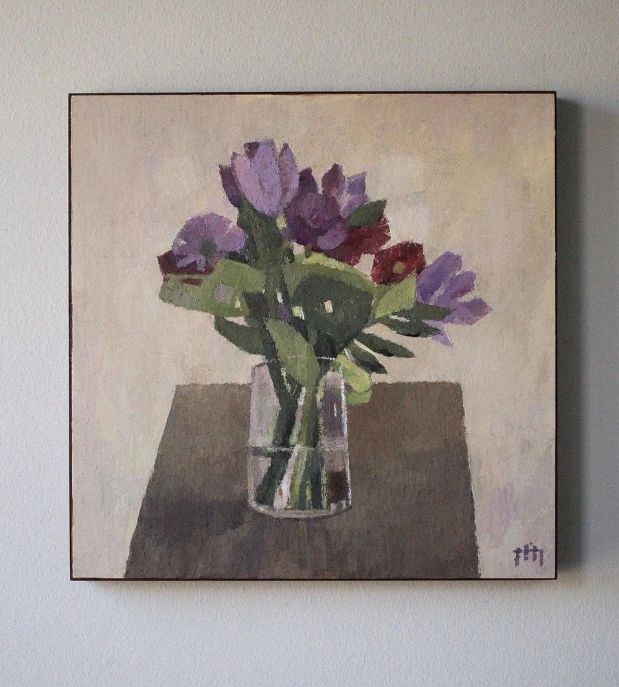 Silk Glow 12×12 original oil painting flower bouquet fine art home interior