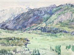 Spring in the Alps, High Mountains, Signed „Mommel“, Dated 1920