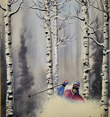 STEPHEN STALLINGS Painting Listed American Realism SIGNED SPORTS Landscape SKI