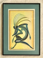 Orig. 1985 ANDRÉ ELOMBE BADILA Congolese Modern Gouache Painting African Dancer