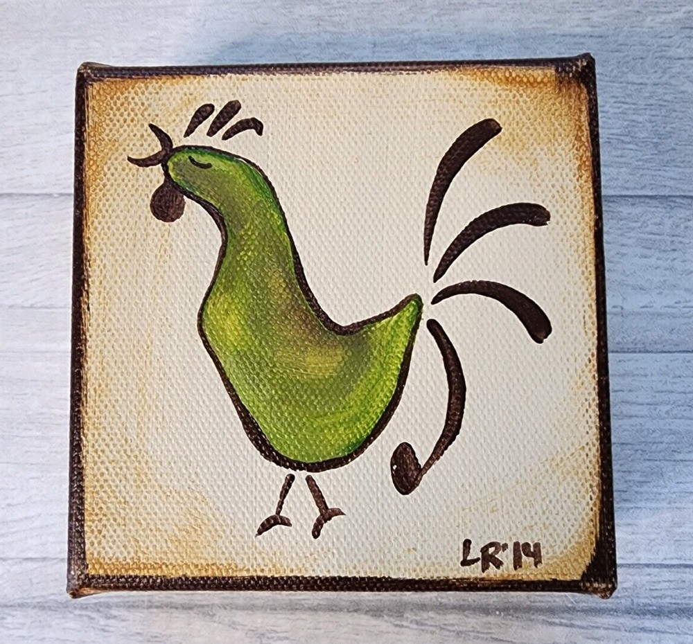 Art on Artesia Lisa Ritchie (Blum) OOAK paintings chickens tree 4×4″ Wisconsin