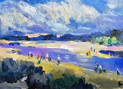 Oil painting River Ukrainian painter canvas Unframed original Decor landscape