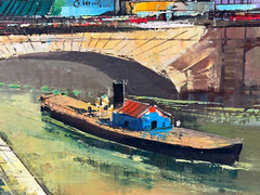 L FARZO SIGNED ILLEGIBLE PARIS FRANCE OIL PAINTING RIVER SEINE FIGURES STREET