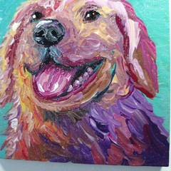 Colorful Golden Retriever Dog Original Acrylic Painting Pet Portrait Decor 6×6