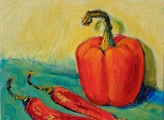 Peppers Impasto Painting Original Art Impression Oil Painting 9.8 x 9.8 in