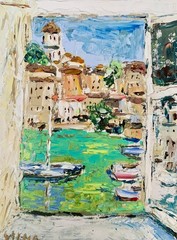 French Riviera Oil Painting on Painting Board Original Summer Landscape Painting