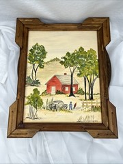 Pair of rustic Americana / Folk Art watercolor paintings – farming scenes