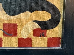 Judy Rogers J.R. Signed Naive Americana Cat & Yarn Ball Original Folk Art Pets