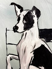 Original Abstract Expressionism 12×16 Dog in Chair Handmade Signed Fine Art 341