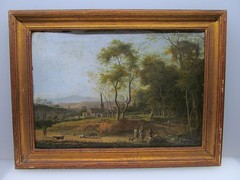Romantic landscape probably Italy antique oil painting Baroque on tin
