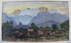 Mexican old 1909 watercolor Monterrey landscape signed A. Hoeck
