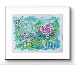 Original 9″x 12″ Abstract Expressive Sweet Tweet Bird Acrylic Ink On PAPER Art