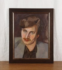 1980s Self Portrait Oil Painting Leonid Voytsekhov Ukrainian Conceptual Artist