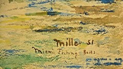 MILLER Original Vintage Signed Miami Fishing Boats Seascape Watercolor Painting