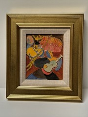 Jo Cain Painting Antique 1930’s Cubist Cubism Modernism Abstract Small MUSICIAN