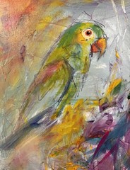 Original Abstract Expressionism 11×14 Parrot Handmade Signed Colorful Art 191