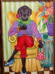 Karen Jamison Artist Original Painting  Signed Whimsical Folk Art Dog Painting