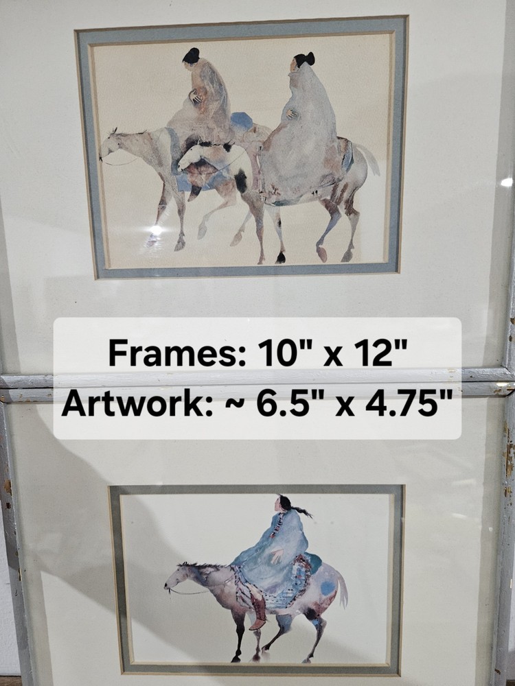 Vintage 1991 Carol Grigg Earth Healer & Warrior Framed Southwest Art Prints Set