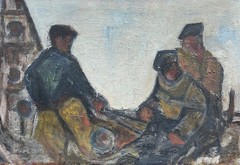 Expressionist 3 Fischer Seaside Oil Painting on Canvas 65,5×45 cm Unframed