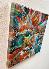 Original 8″x8″ Abstract Acrylic Fluid Art Pour Painting very colorful