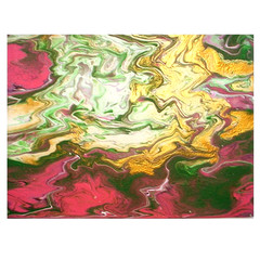 9 X 12 ACRYLIC POUR PAINTING on PAPER GREEN ROSE PINK YELLOW WHITE SATIN GOLD