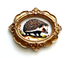 Baby Hedgehog Framed Tiny Miniature Mini ART PRINT Gold Ornate Frame NOT ACEO