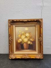 Vtg Signed Robert Cox Oil on Canvas Framed Floral Still Life 13″x15″ Roses 👁