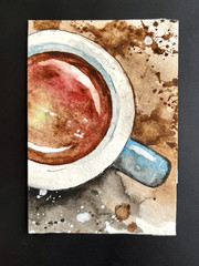 ACEO Original, Abstract Cup of coffee, Mini Art Painting, by Annibbie