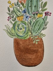 Original Art Cactus Flower Plant Botanical Succulent Dessert 5×7 Watercolor