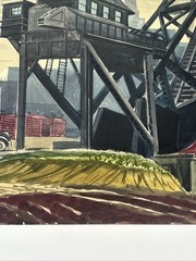 Antique Wpa Painting Cityscape American Street Car Urban Regionalism Industrial